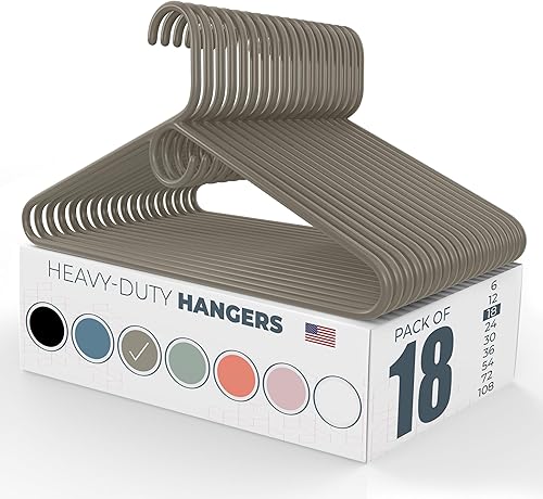 Perchas de plástico resistentes fabricadas en Estados Unidos, paquete de 18 unidades, color gris, fuertes para chaquetas y abrigos, opciones de