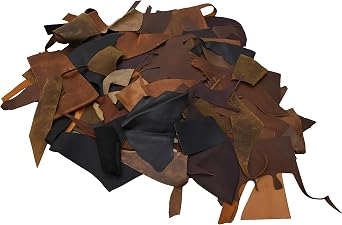 The Leather Guy - Oil Tanned Cowhide Leather Scrap for Crafts and Leatherworking 1lb Bundle, Earth Tone Colors, Small Sizes, 5-6oz Thickness