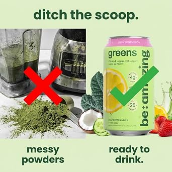 Be Amazing Greens Drink, Pink Lemonade, Ready to Drink, 10 Organic Fruits & Vegetables, Coconut Water, Vitamin C, Prebiotic Fiber, 25 Calories, Low Sugar, Vegan, Gluten Free, On the Go, 8 Pack
