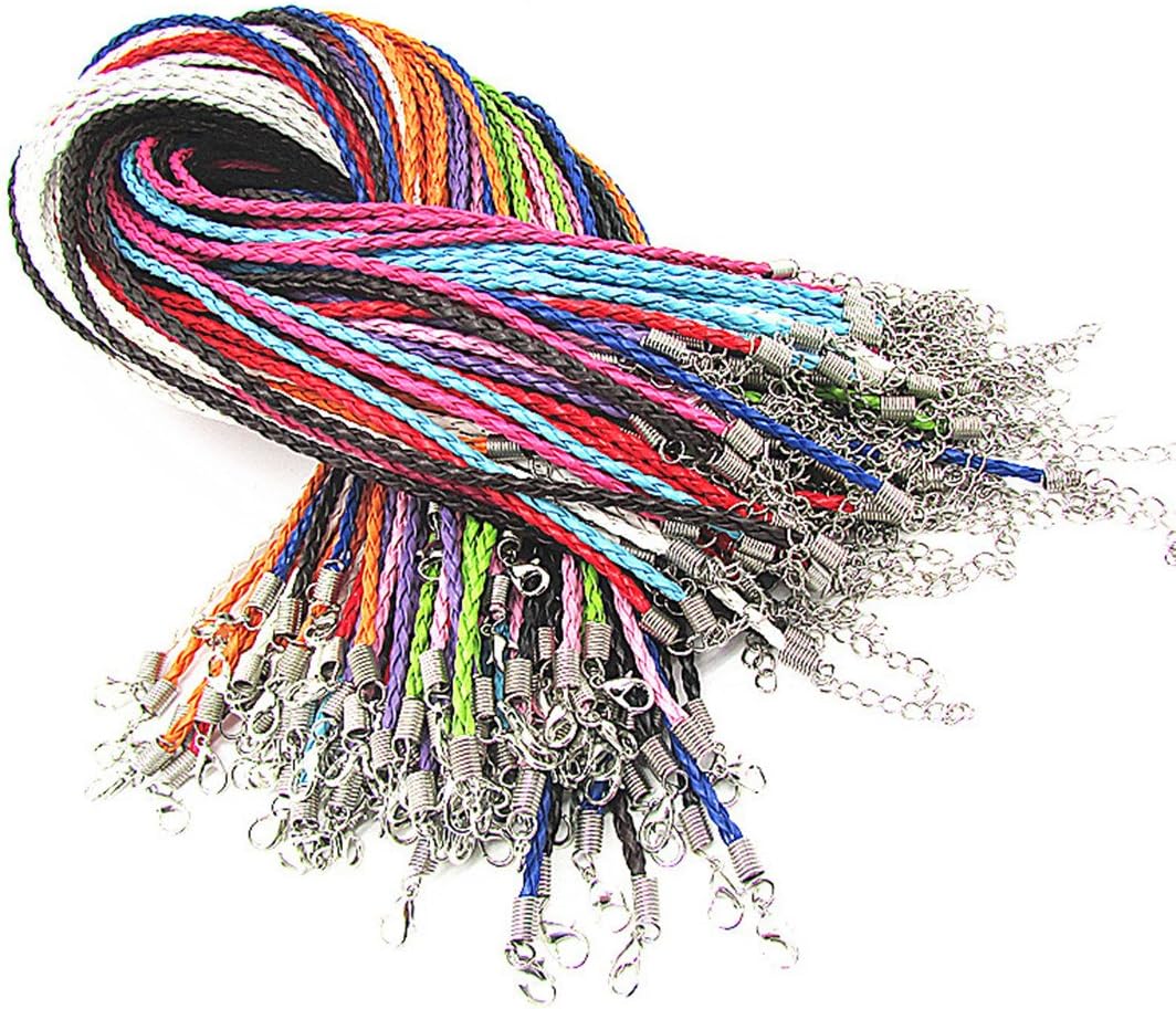 Wbang 3.0mm Mixcolor Round Folded Bolo Braided PU Leather Necklace Cord Rope with Lobster Claw Clasp