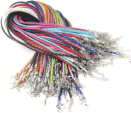 Blue Feather Products, Inc. 3.0mm Mixcolor Round Folded Bolo Braided PU Leather Necklace Cord Rope with Lobster Claw Clasp