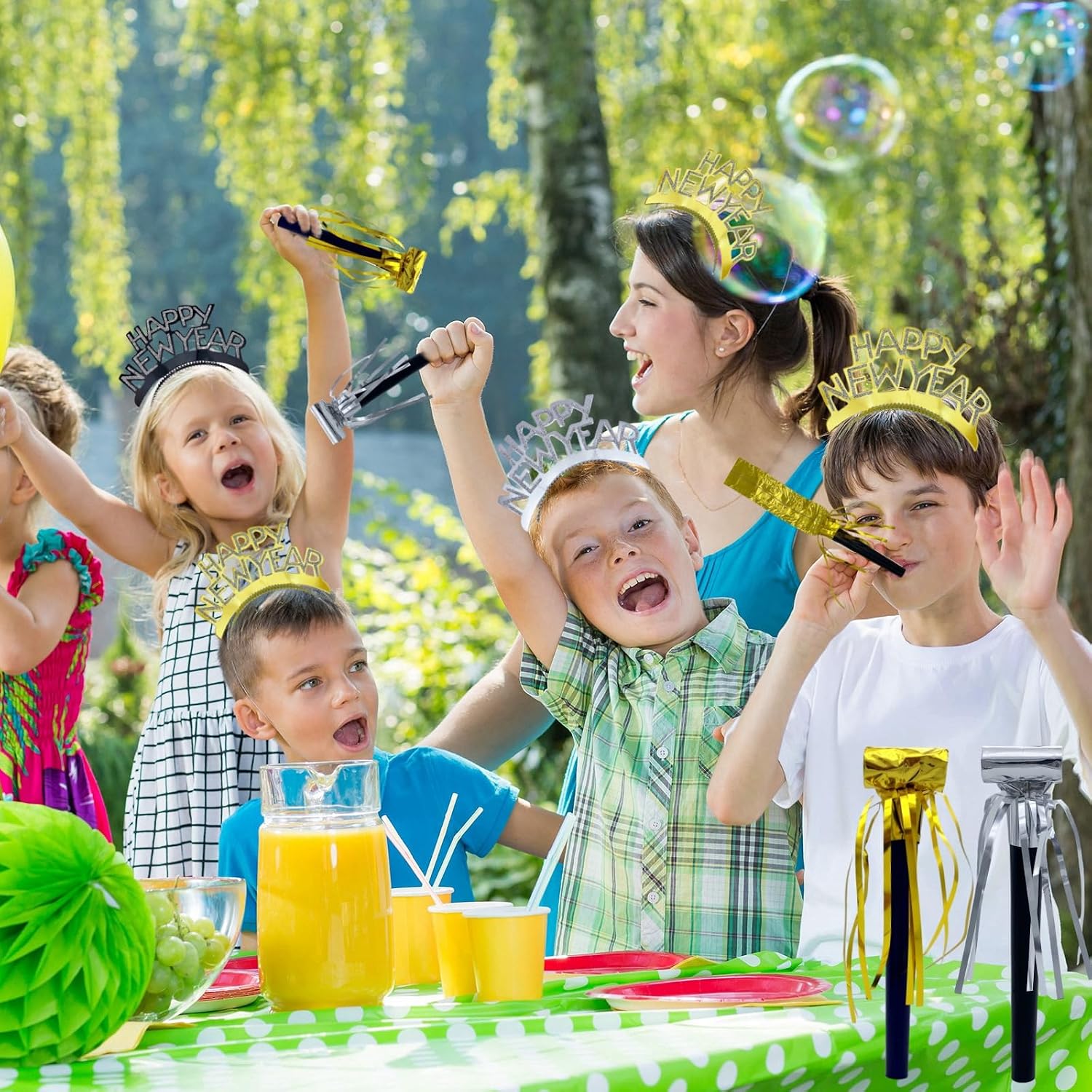 24 Pieces Party Squawkers Christmas Party Blowers Noise Makers for New Year Party Favor Supplies, Silver, Gold image 3