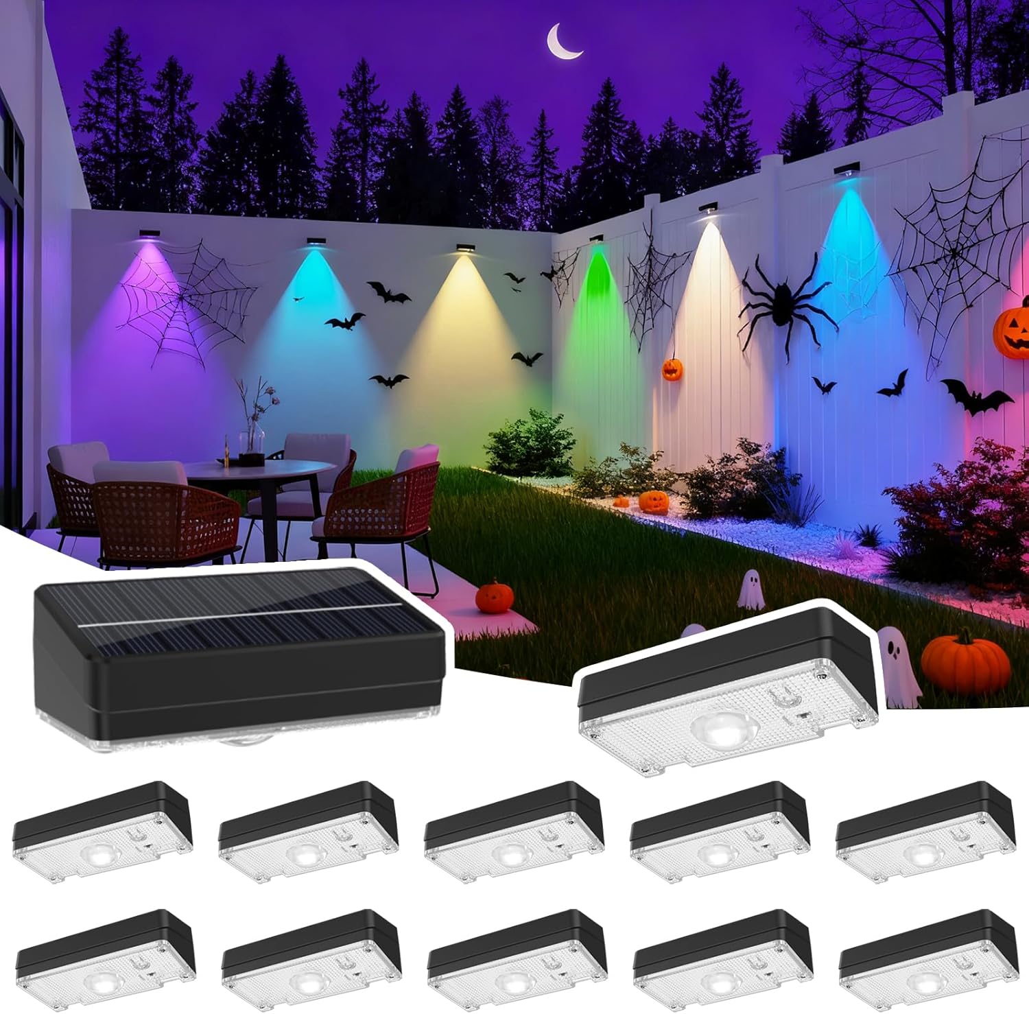 Solar Fence Lights,Fence Lights Solar Powered Waterproof IP65 Multicolor Led 12 Fixed Colors &RGB Color Changing for Pool, Deck, Patio, Porch, Stairs, Holiday (12)