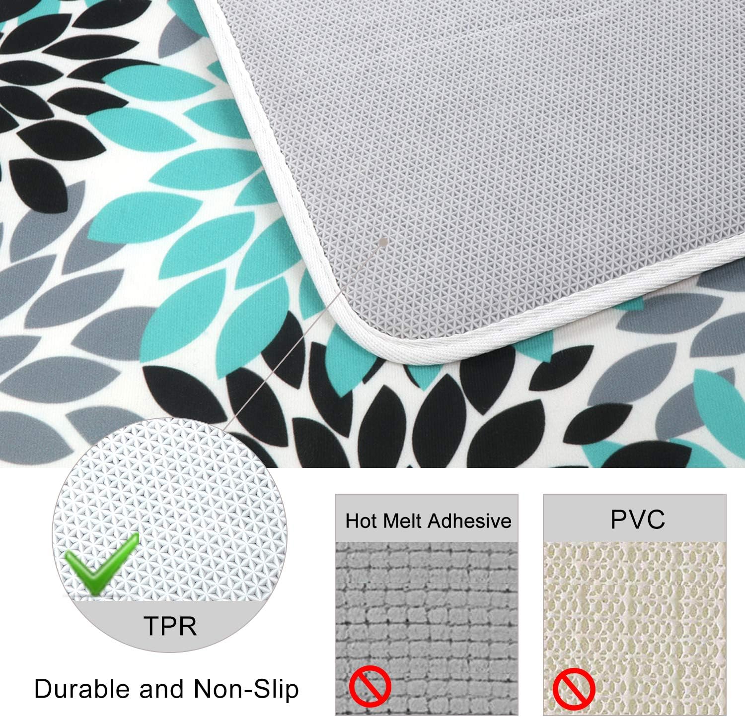 Uphome Foam Bath Mat Soft Flannel Dahlia Flower Throw Rugs Machine Washable Non-Slip Absorbent Bathroom Rugs Chic Farmhouse Area Rug for Living Room Bedroom Bathtub(28" W x 47" L, Teal,Black,Grey)