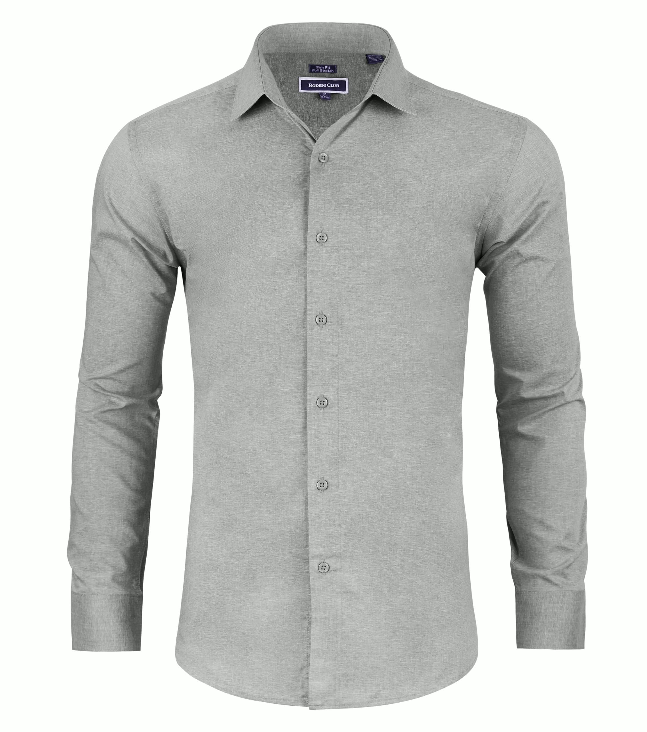 RODEM CLUB Men's Dress Shirt Long Sleeve Stretch Wrinkle-Resistant Formal Shirt Business Casual Heather Button Down Shirts