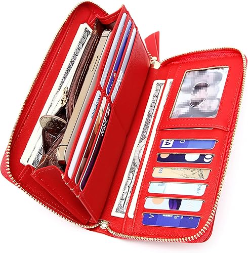 Miniatura 3 de VOCUS Cartera para mujer con bloqueo RFID y cremallera alrededor de la cartera de piel sintética grande para viaje, tarjetero de crédito con correa