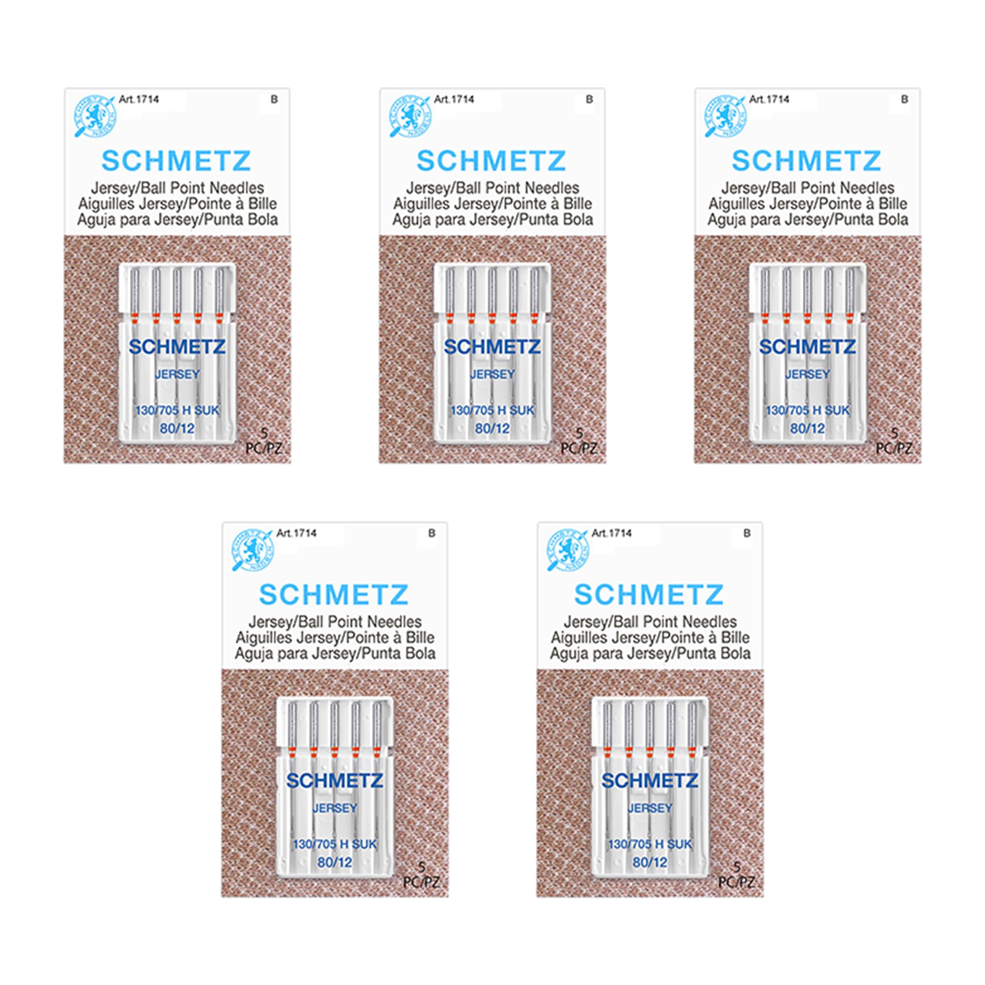 Schmetz 1714C Ball Point Jersey Machine Needles, Size 80/12, 5-Pack