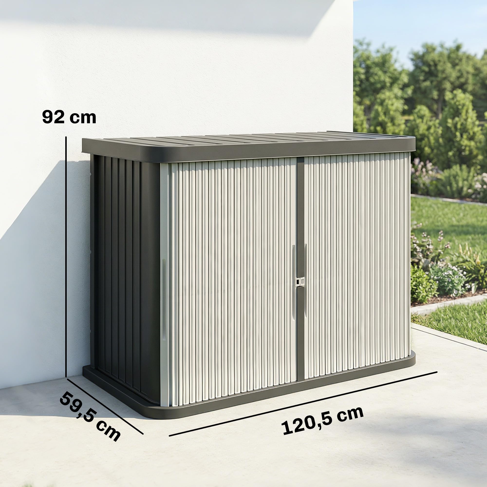 Outsunny Coffre de Rangement Extérieur 480 L 2 Niveaux Portes Coulissantes Résistant aux UV Jardin Terrasse 120,5x59,5x92cm Marron Clair