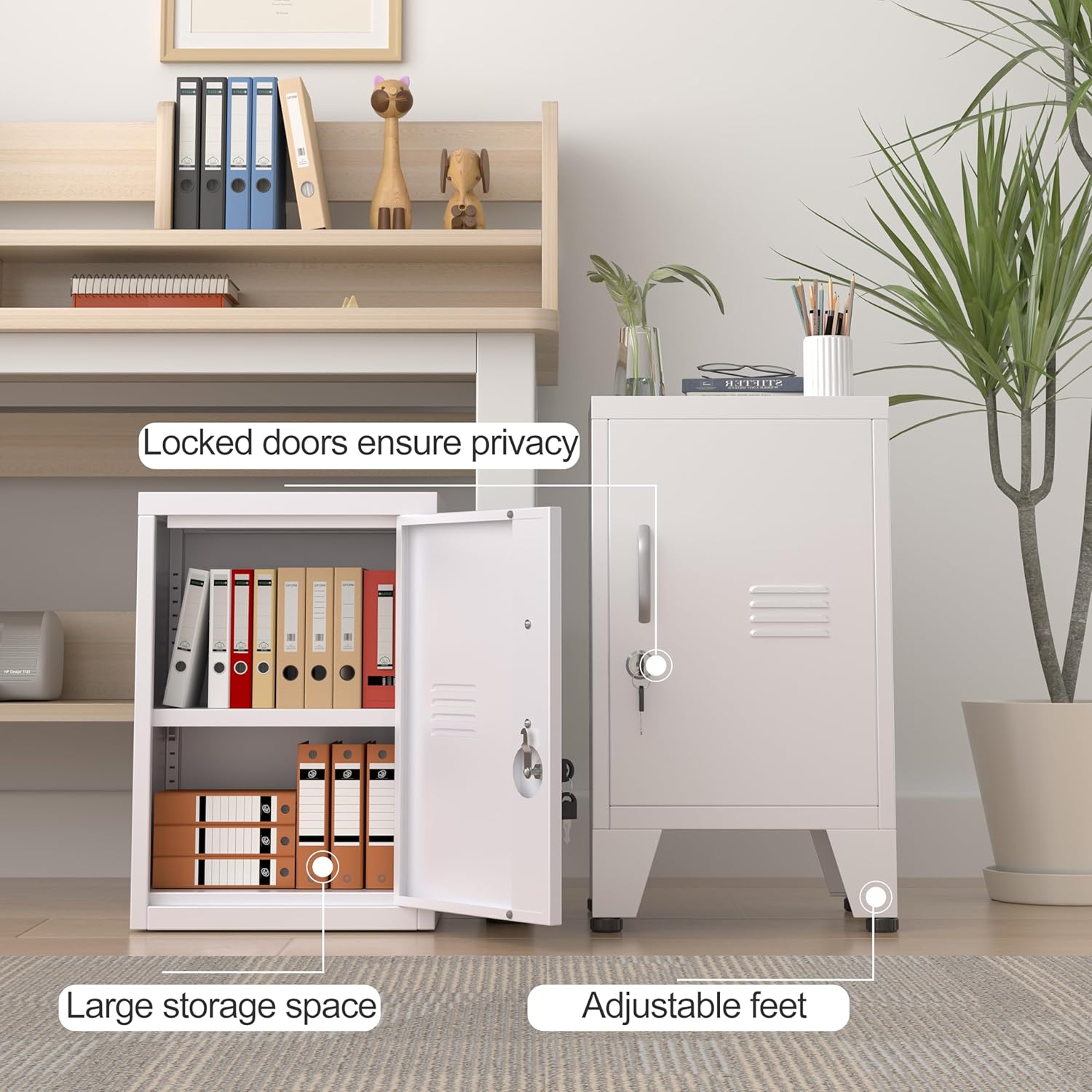 24.5"H Metal Locker Storage Cabinet with Lock - Small Lockable Employees Locking Cabinet Steel Locker Adjustable Shelf & Feet, Single Door Lockable Cabinet for Home, School, Office, Gym (White)
