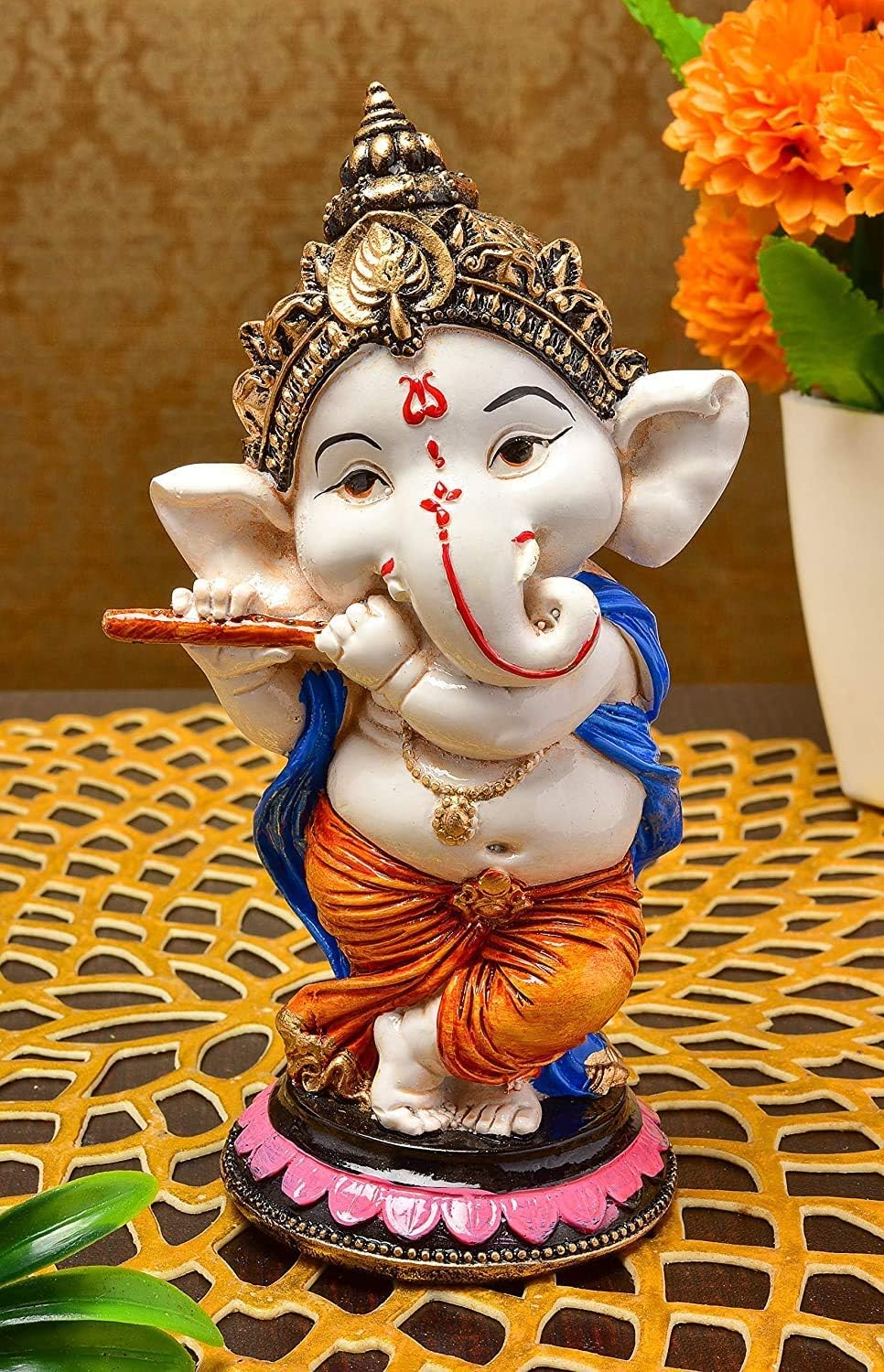 India Lord Ganesha Ganpati Idol Figurine for Home Temple Office Pooja Room Spiritual Decorative Statue Premium Polyresin Showpiece for Decoration and Gifting