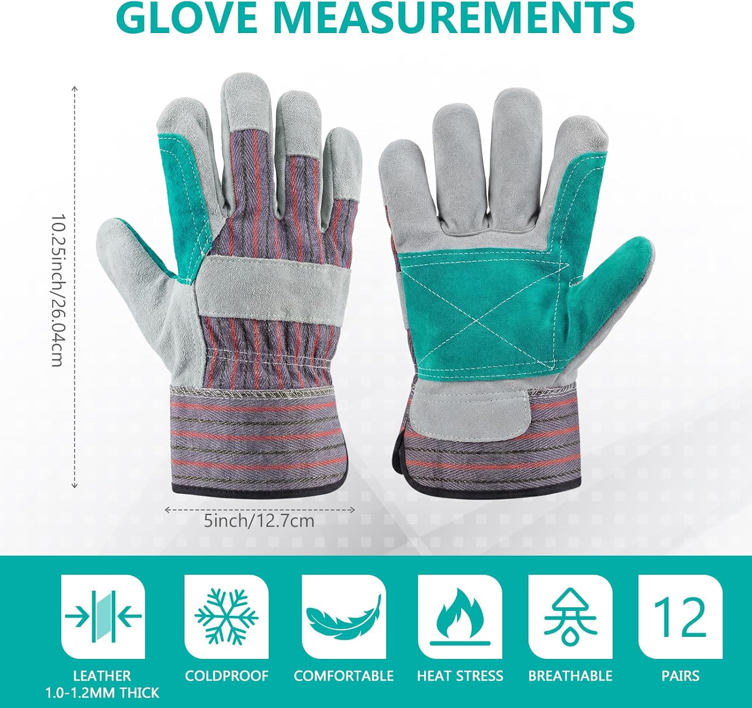 Leather Work Gloves Bulk for Men Women Heavy Duty Leather Yard Gardening Gloves with Reinforced Palms Safety Cuff