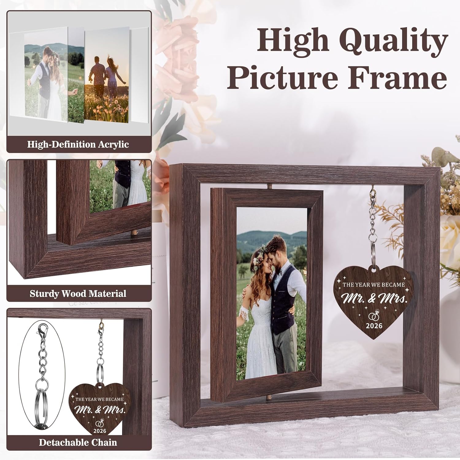 Wedding Gifts for Couples 2026, Mr and Mrs Gift Picture Frame 4x6, Bridal Shower Gift for Bride Wedding Ideas for Newlyweds Just Married Wedding Presents for Newly Wed Couple