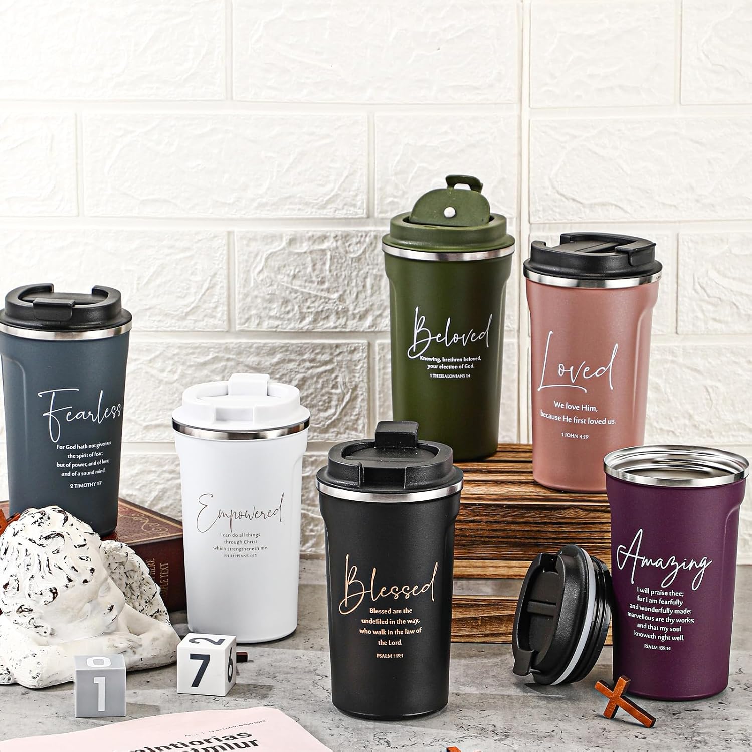 Meanplan 6 Pcs Inspirational Christian Valentine Gifts 17oz Bible Verse Tumblers Bulk Religious Coffee Mugs Cups for Men Women Holy Week Easter Pastor Church Teacher Religious Gift (Multicolor) - Image 4