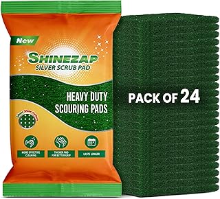 Heavy Duty Cleaning Pads – Pack of 24 Reusable Non-Abrasive Nylon Scour Sponges with Silver Stain Cutter