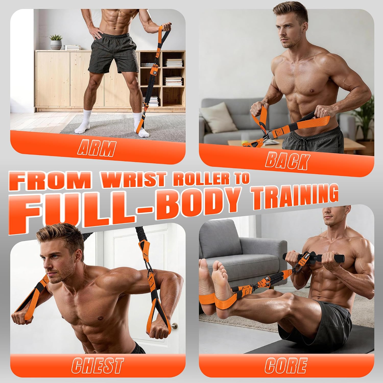 Forearm Strengthener & Wrist Roller, No Weights Needed Forearm Trainer with 3 Adjustable Resistance Bands (55/65/75 lbs), 2-in-1 Handle & Door Anchor for Arm Workout, Grip Strength & Muscle Building