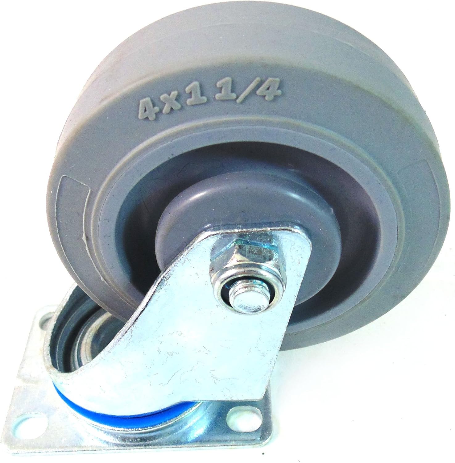 NK CTPR4SS Swivel Plate Caster with Non Marking Soft Gray Rubber TPR Wheel, Total Lock Brake Available (4 -Inch, Swivel Caster)