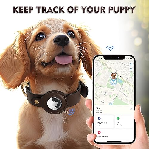 Miniatura 5 de Jowlroel AirTag Collar de perro  Collar de perro de cuero 100% genuino con soporte Apple AirTag, adecuado para perros y gatos pequeños, marrón, XS,
