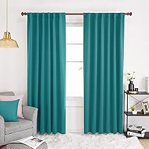 ستارة تعتيم انيقة من انتكس كارتينز هاوس بتصميم حلقات خلفية مصنوعة قماش معزول حراريا لتعتيم الغرفة - قطعة واحدة بلون تركواز بعرض 200 × طول 270 سم سادة بيت الستائر