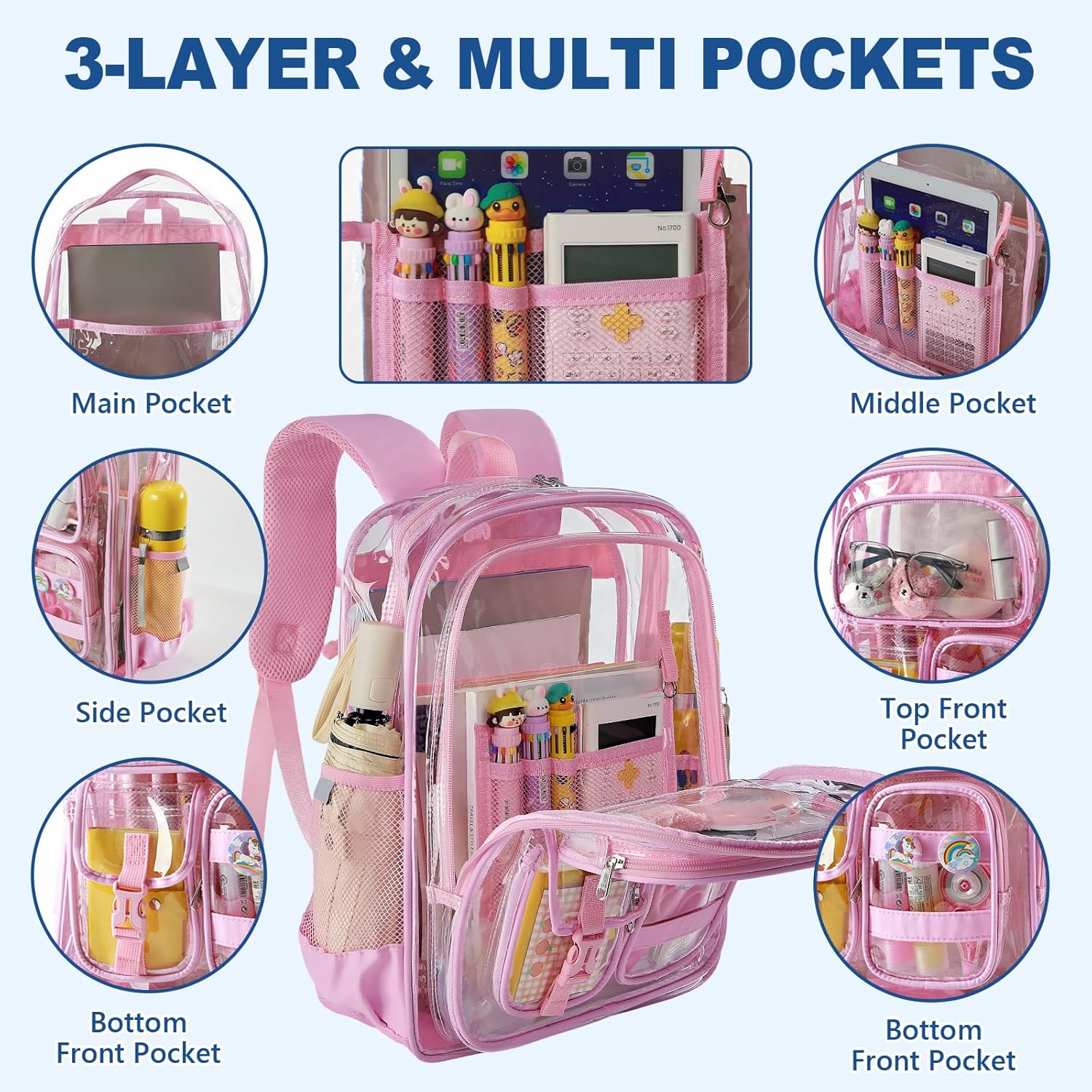 Clear Backpack for School,Heavy Duty PVC Transparent Bookbag for Stadium Events, Girls See Through Back Pack Fits 15.6 inch Laptop for Women Work Travel - Image 5