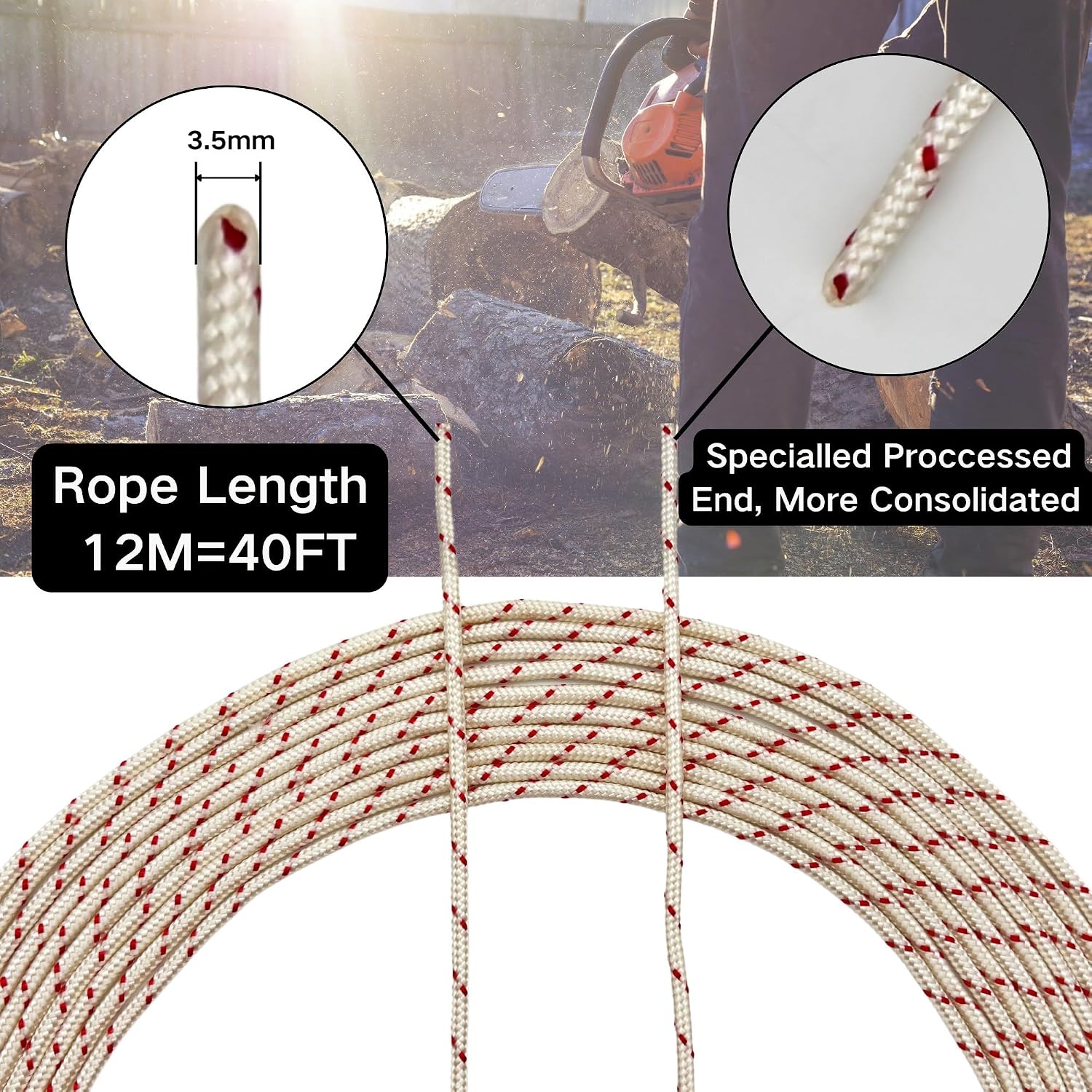 9/64"(3.5mm) Pull Cord Starter Rope 12-Meter Recoil String