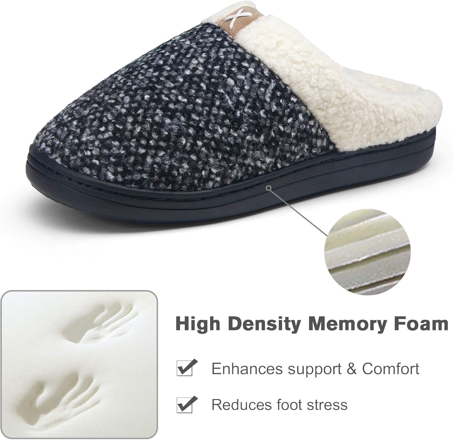 Vepose Women's Cozy Slippers Memory Foam Faux Fur Lined Closed Toe Slides Fuzzy Soft House Bedroom Shoes Slip On Indoor Outdoor Non-Slip Rubber Sole