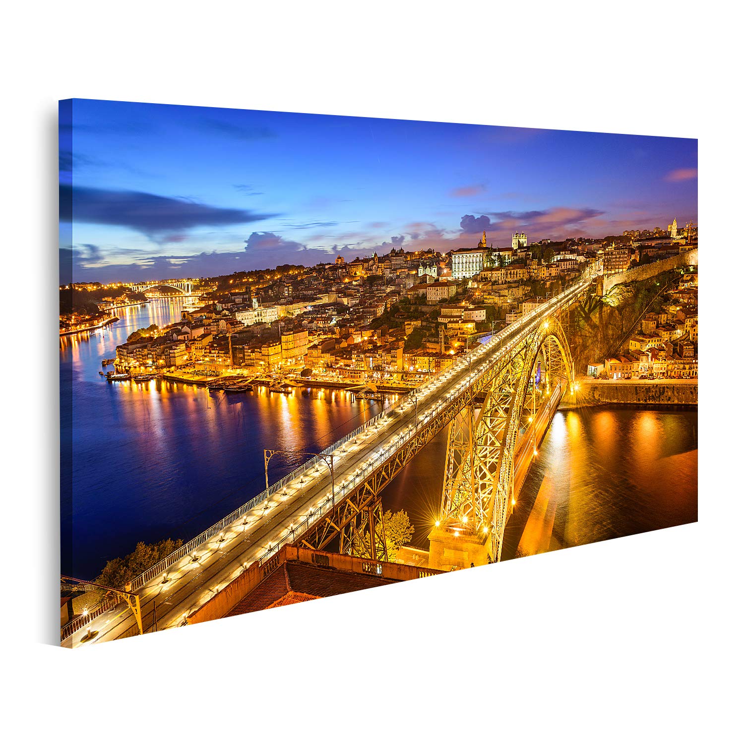 islandburner Tableau sur toile Porto Portugal Skyline au-dessus du fleuve Douro Cadre Affiche Poster Murale Tableaux