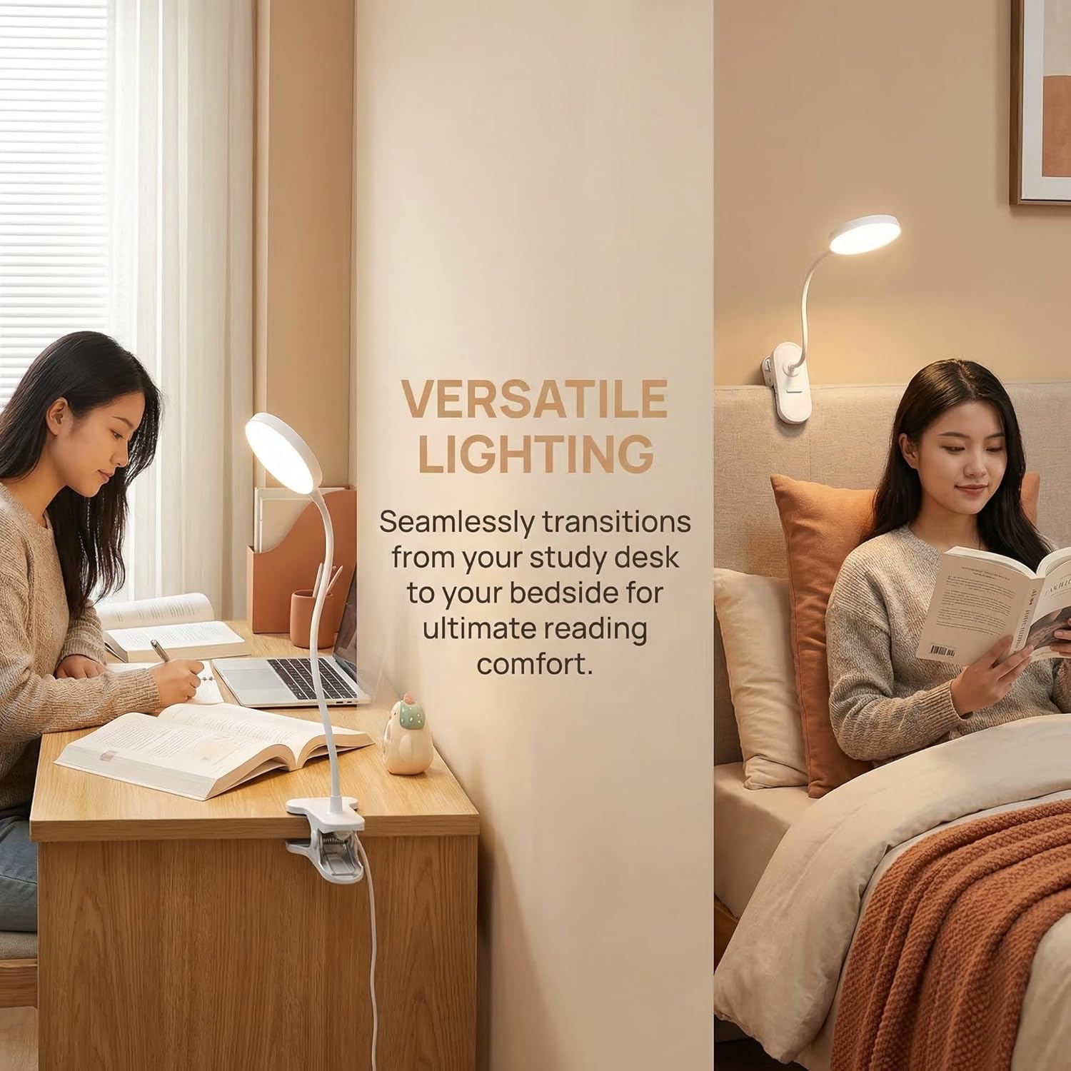 1 Pack Smart Eye-Friendly Clamp-On Desk Lamp - LED Plug-in Study Light with Plug-and-Play Installation - Energy Saving & Reliable for Dormitory, Bedroom, Wardrobe - Rectangular Design