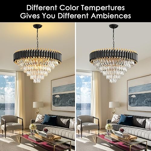 Miniatura 6 de Candelabros modernos de cristal para comedor, 15 luces, color negro y dorado, para sala de estar, redondos, 6 niveles, contemporáneos, lámpara