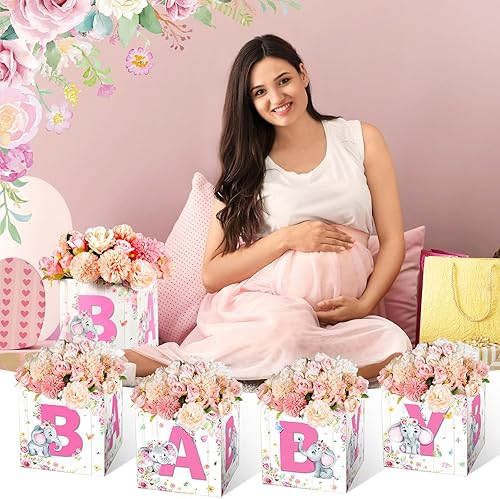 Miniatura 4 de Tanlade 6 piezas de decoración de fiesta de baby shower, cajas de flores para bebé, centro de mesa con letras para bebé, soporte de bloque floral,