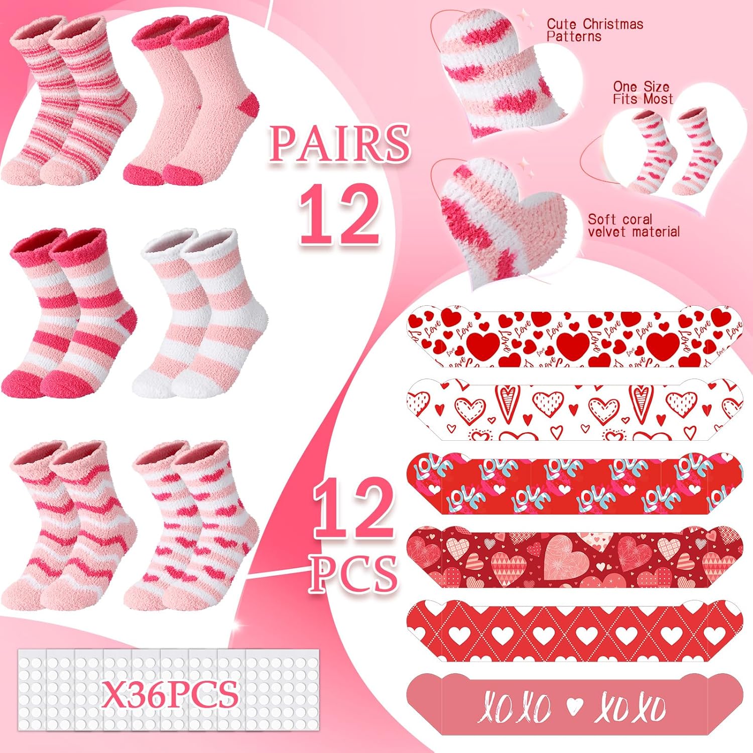 Suhine 12 Pairs Valentines Day Fuzzy Socks for Women Cozy Bulk Sock in Cupcake Gift Love Heart Sock Stocking Stuffers - Image 3