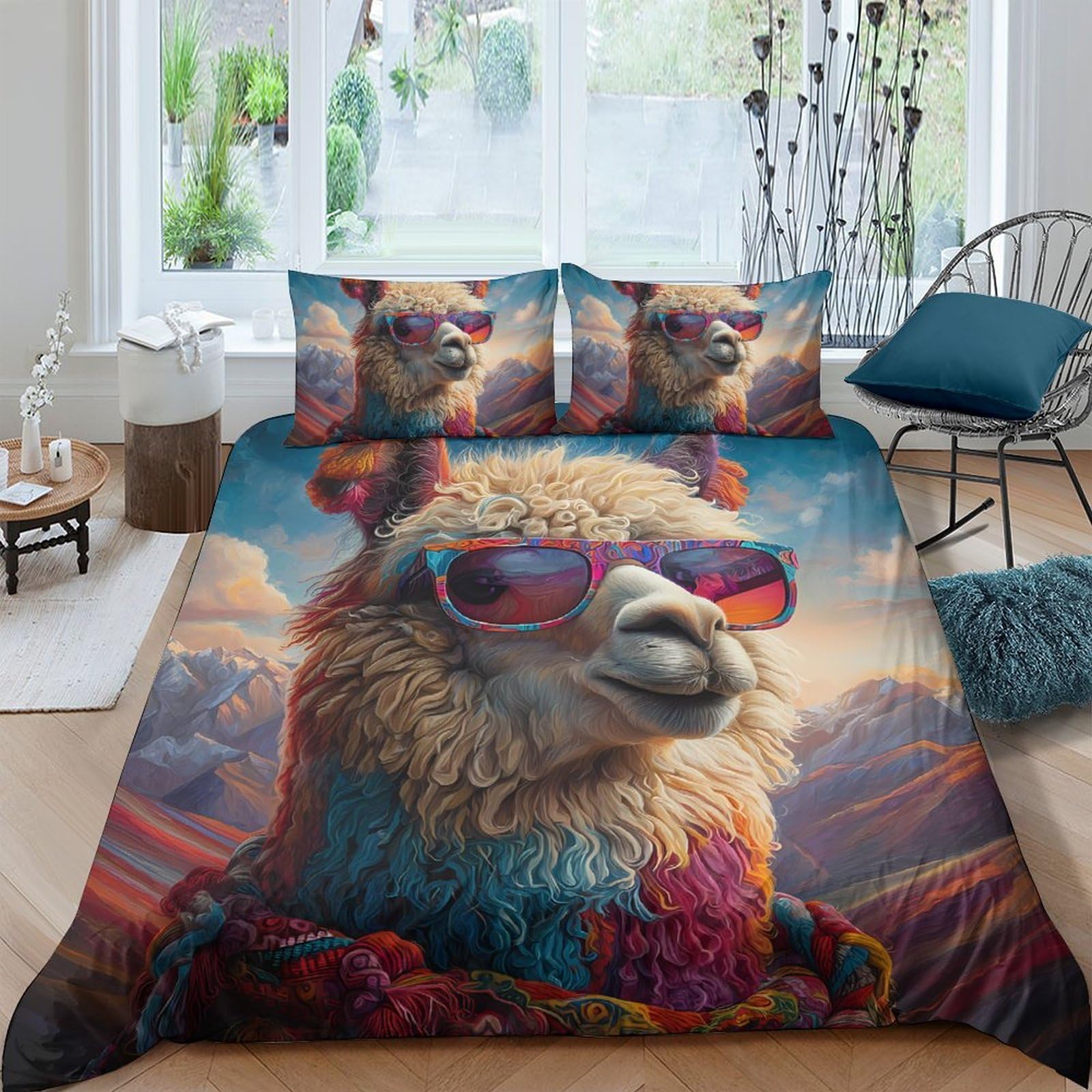 Ctjqhvkz Style-4 3D Printed Cool Llama Fitted Sheet Microfiber Soft Cartoon Sunglasses Mattress Cover For Bedroom Dorm Mattress Decor Single（135X200cm）