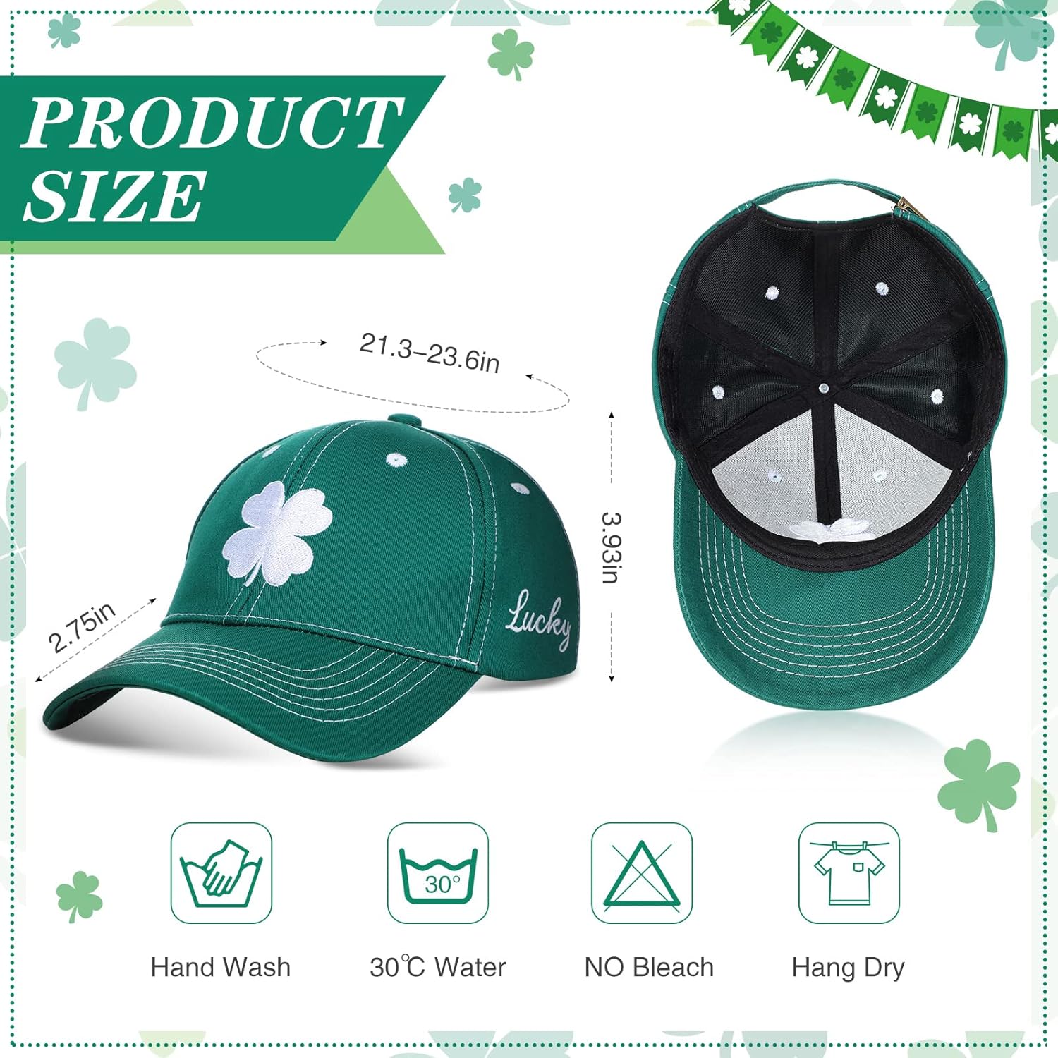 Tigeen 4 Pcs St. Patrick's Day Baseball Hat Shamrock Baseball Cap Irish Hat Clover Embroidered Irish Gifts for Men Women - Image 3