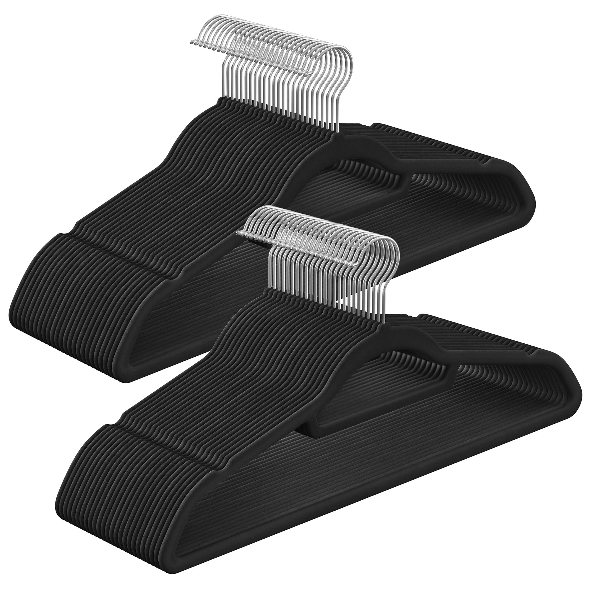 SONGMICS Velvet Hangers, Set of 20 Clothes Coat Hangers, Non-Slip, with Tie Bar and 360° Swivel Hook, Space-Saving, 0.6 cm Thick, 43.5 cm Long, for Dresses Trousers, Black CRF20B
