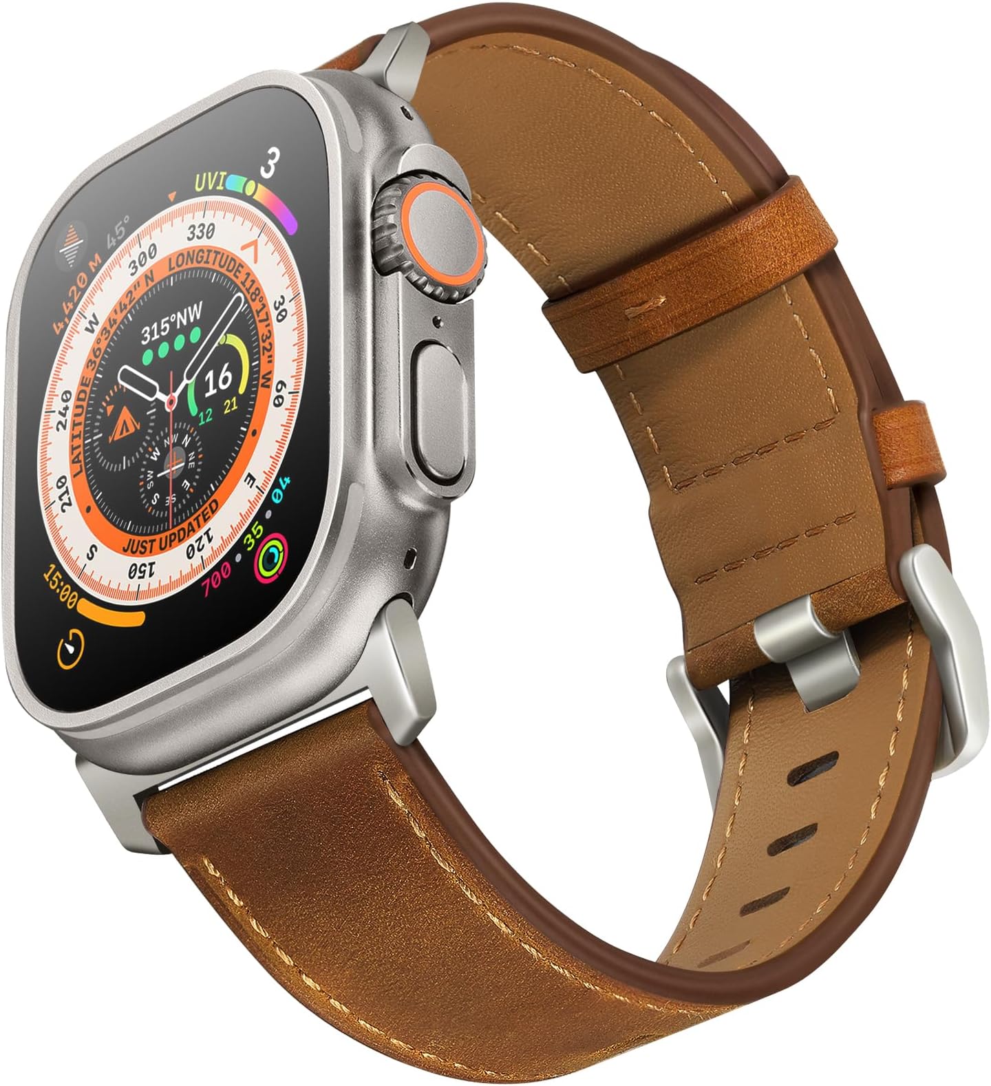 Compatible with Apple Watch Ultra 2 / Ultra Band 49mm 46mm 45mm 44mm 42mm 41mm 40mm 38mm Men Women, Top Grain Genuine Leather Band Strap for iWatch Ultra Series 10 9 8 7 6 5 4 3 2 1 SE