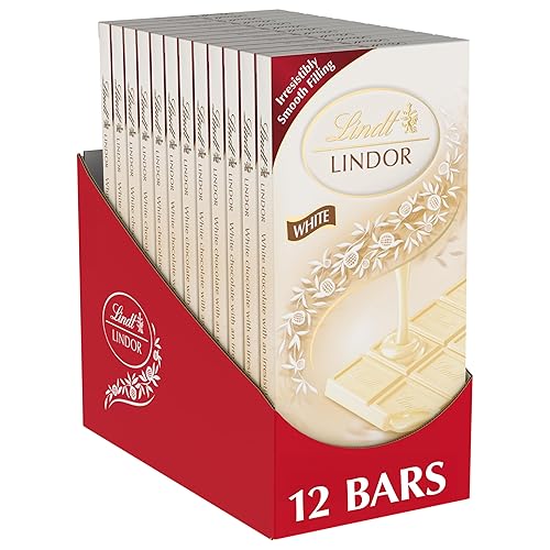 Lindt LINDOR White Chocolate Truffle Bar, Chocolate Candy Bar with Smooth Center, 3.5 oz. (12 Pack)