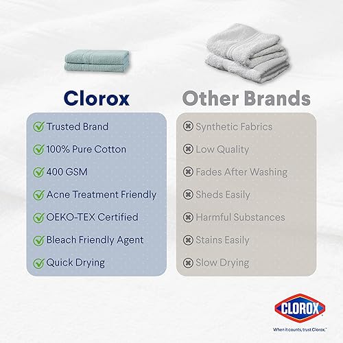 Miniatura 6 de CLOROX Toallas aptas para blanqueador, secado rápido, toallas de baño 100% algodón (30 x 52 pulgadas), altamente absorbentes, suaves y ligeras,