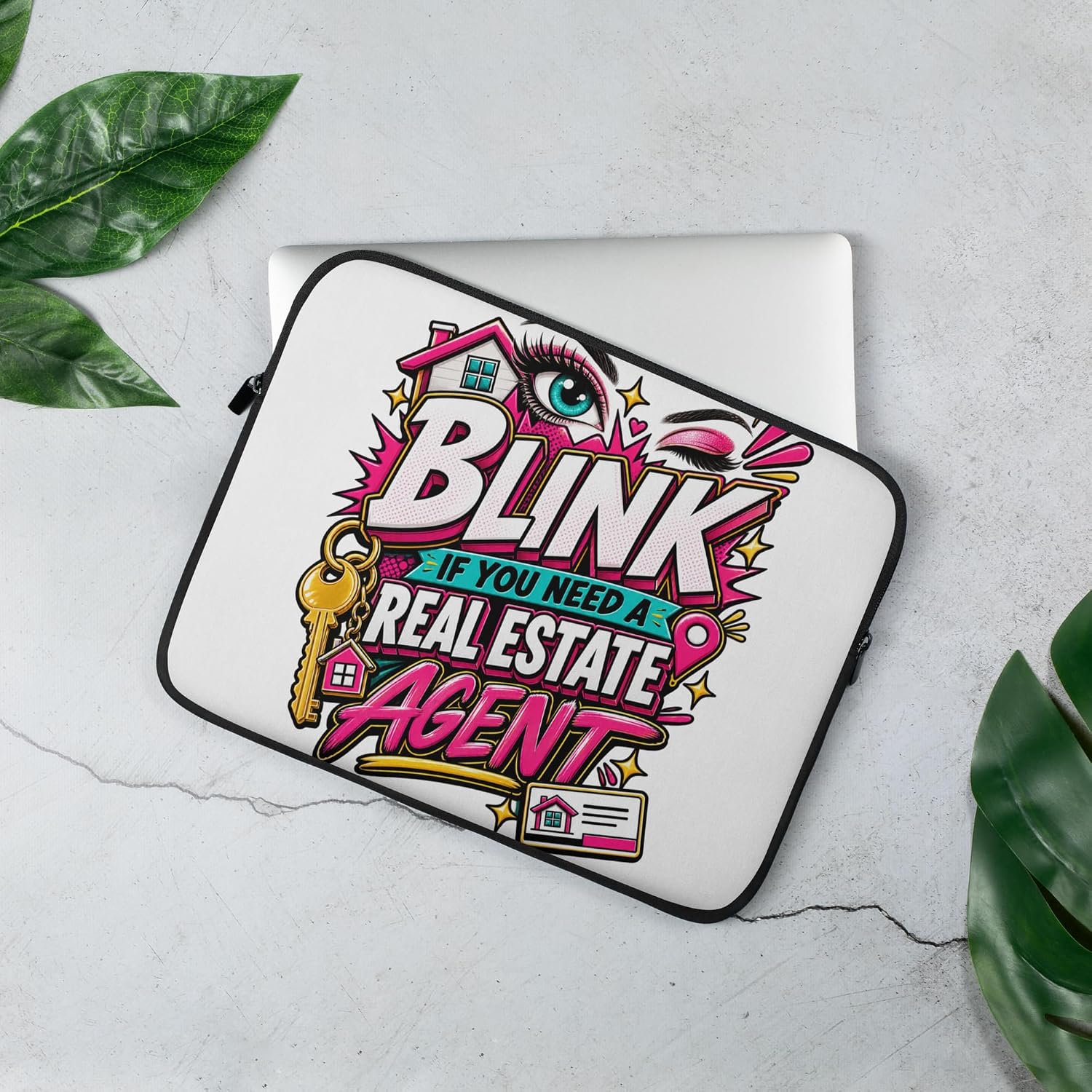 Funny Blink If You Need A Real Estate Agent Graphic Laptop Sleeve image 4