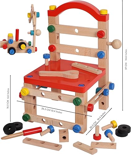 Miniatura 4 de Juego de tuercas y pernos de madera, silla de banco de trabajo de construcción, kits de construcción de madera para niños, compatible con el juego