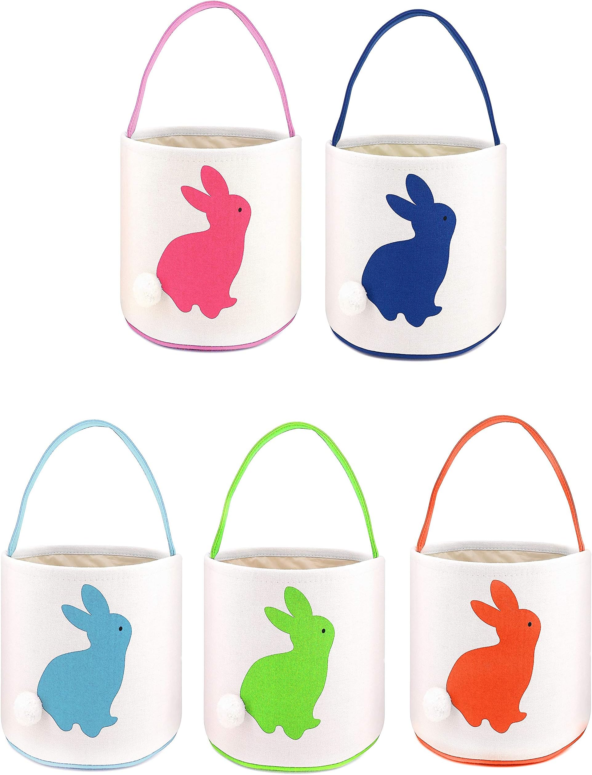 Easter Basket Easter Egg Hunts Party Bag For Kids Candy Bag Easter Egg Basket Bucket Bunny Ear Bag Bucket For Easter Party (Bucket-5pack Random Color)