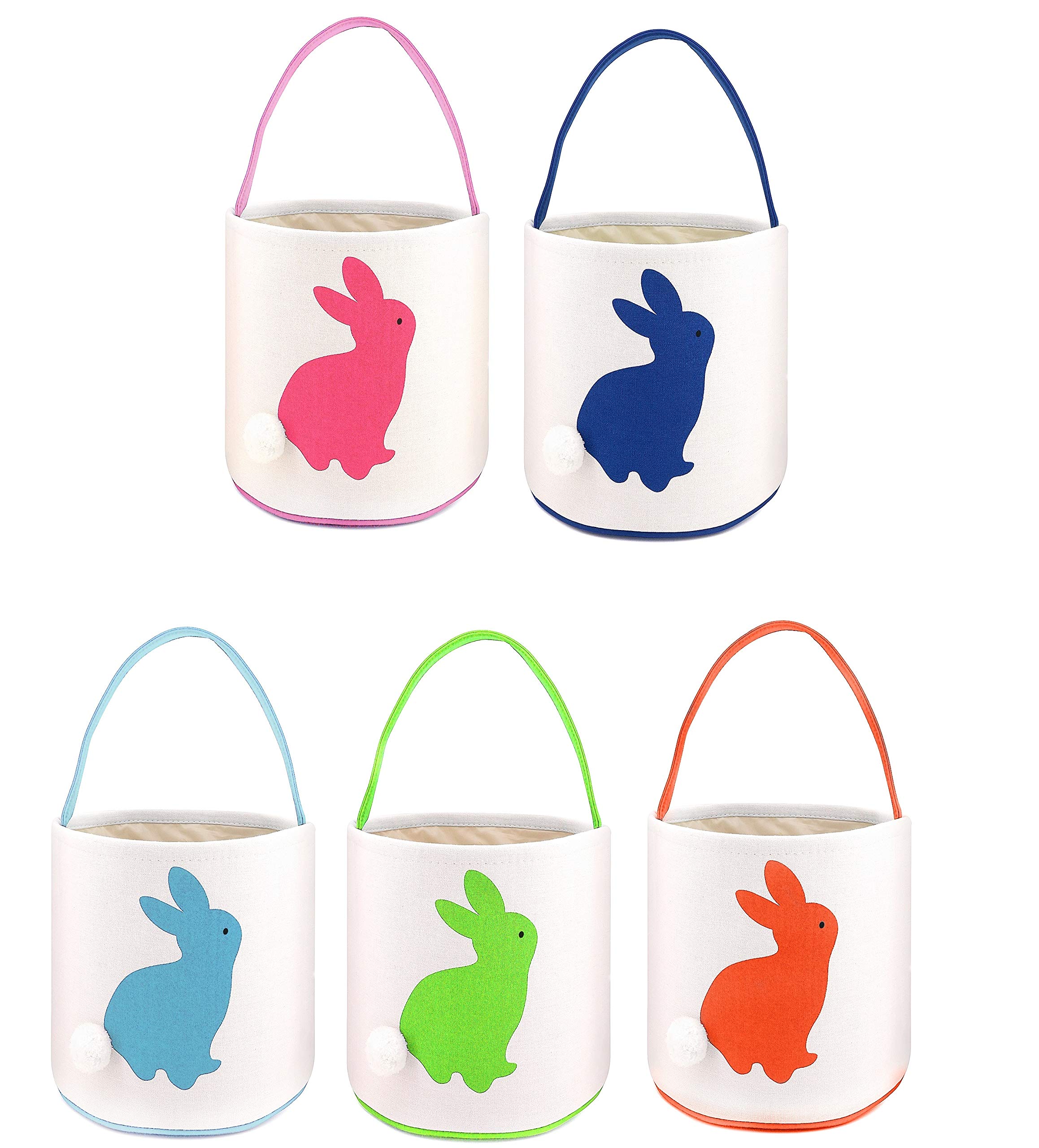 Easter Basket Easter Egg Hunts Party Bag For Kids Candy Bag Easter Egg Basket Bucket Bunny Ear Bag Bucket For Easter Party (Bucket-5pack Random Color)