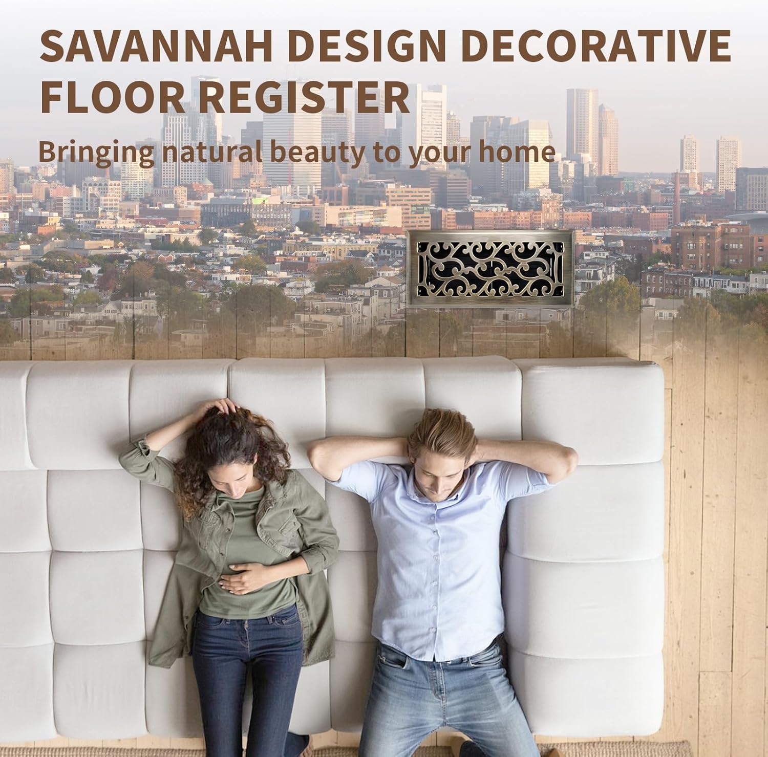 2 Pack Floor Register 4x12 Inches Heavy Duty Walkable Steel Floor Registers Adjustable Airflow Floor Vent Covers - Antique Brass Finish - Savannah Design - Air Vents Floor to Allow Walk