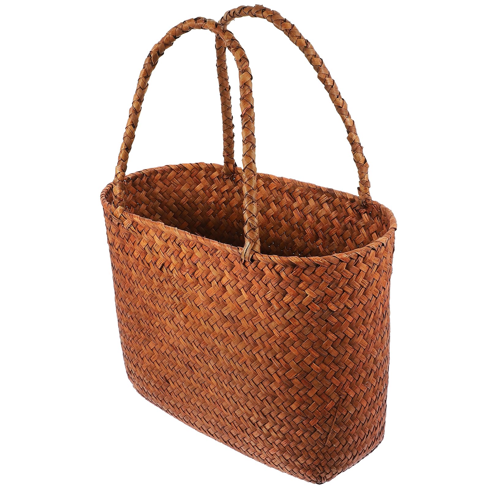 Holibanna Handheld Woven Picnic Basket Capacity Straw Storage for Fruits Vegetables and Snacks for Outdoor Picnics and Camping Rustic Design and Portable