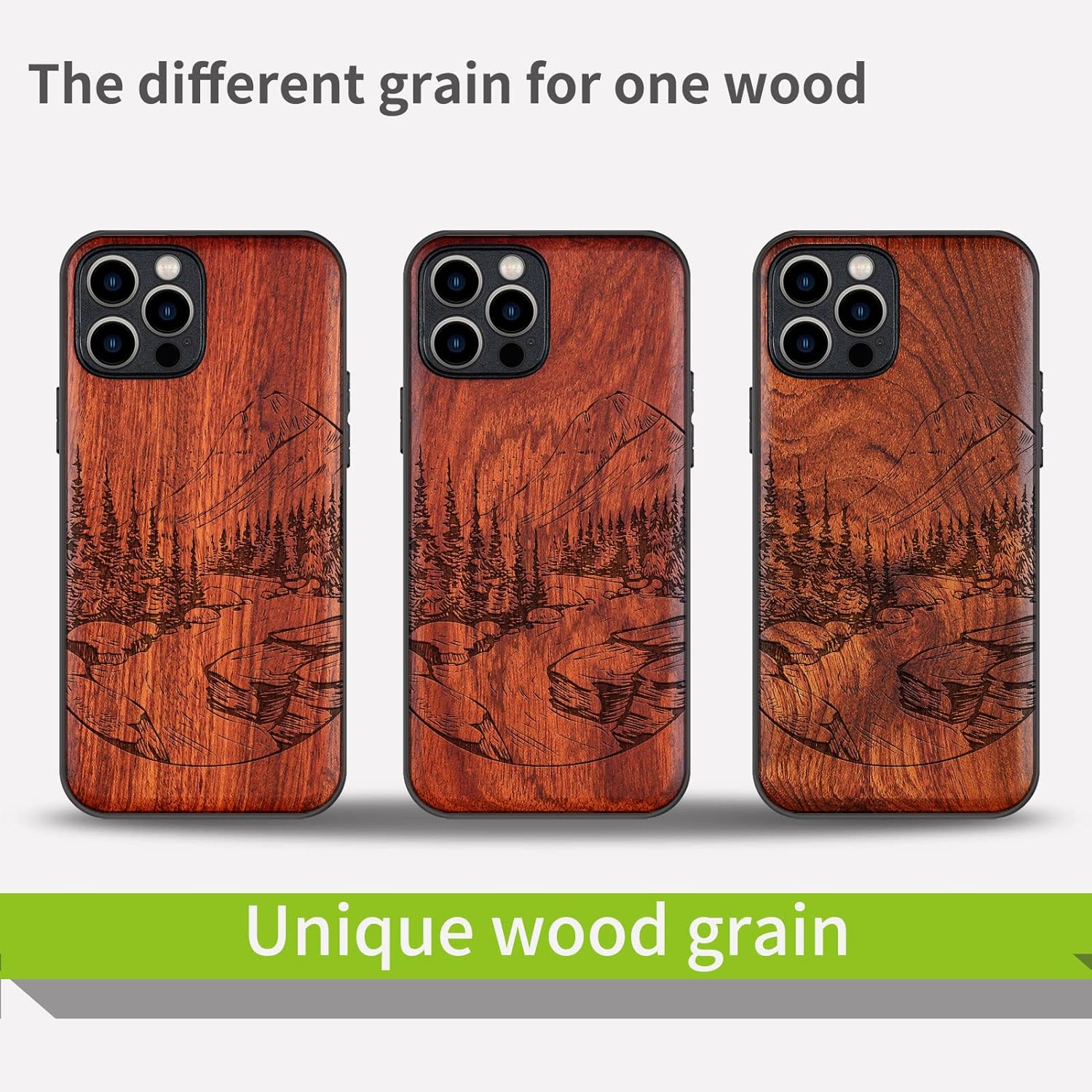 Carveit Magnetic Wood Case for iPhone 12 Pro Case [Natural Wood & Black Soft TPU] Shockproof Protective Unique Wooden Cover Compatible with MagSafe (Natural Landscape-Rosy)