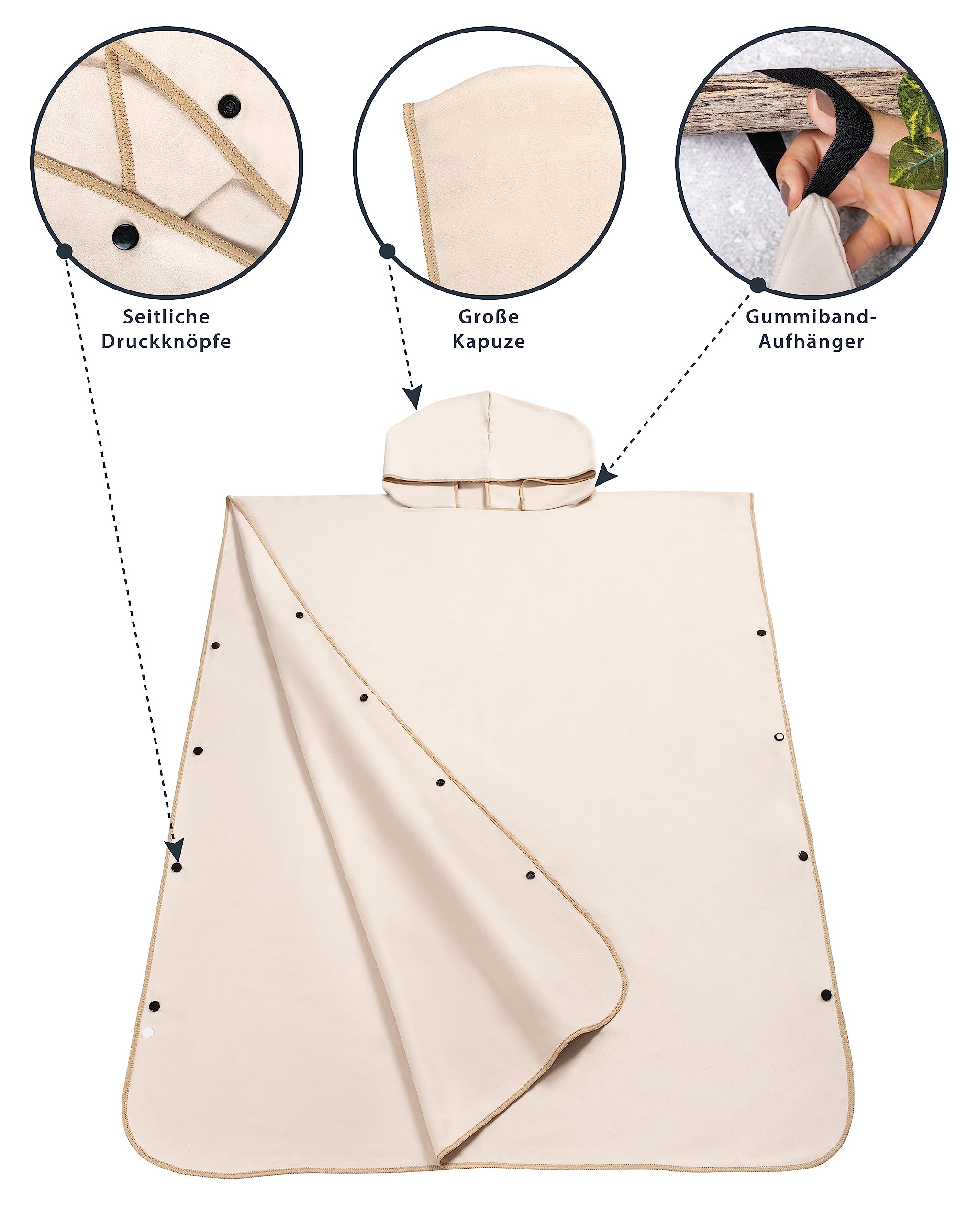 Gräfenstayn Premium Swim Poncho con bottoni a pressione - Öekotex 100 - Accappatoio per uomo e donna - Surf Poncho Beach Poncho Towel -Adult - Microfibra Swimwear (S-M beige)