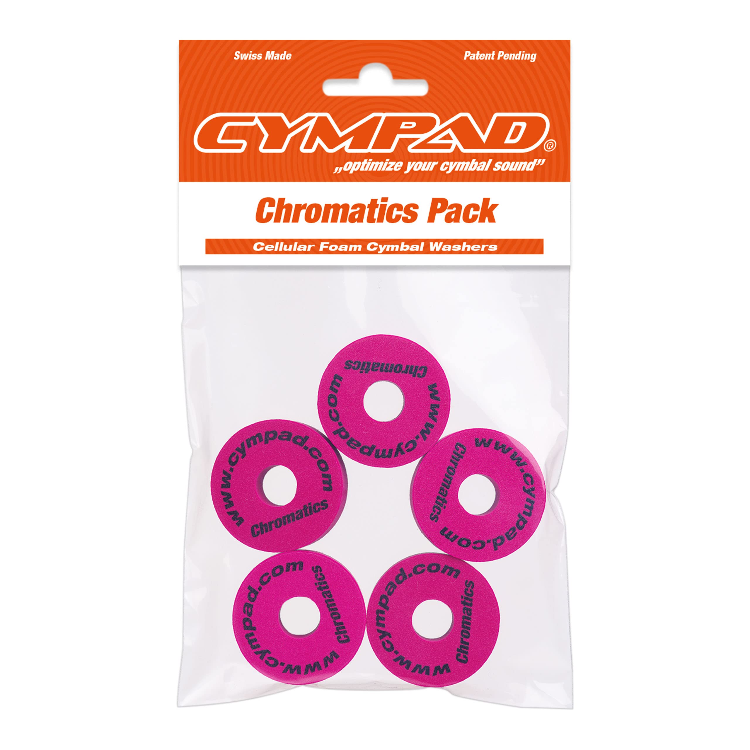 Cympad Chromatics Set Cramoisi - 5 Feutres Pour Cymbales 40/15mm - Améliore Le Son Et Réduit Le Bruit Des Supports