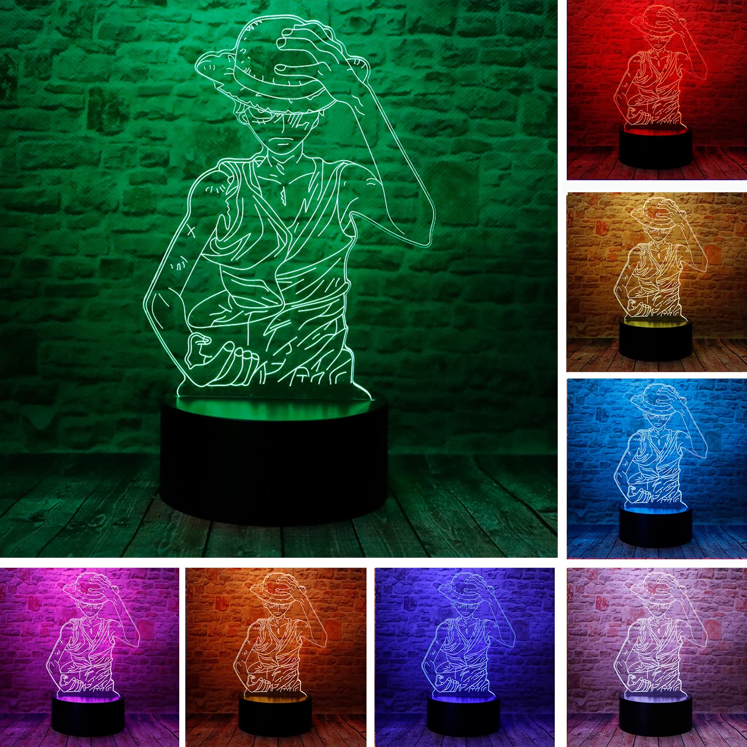 Cartoon One Piece Hero Monkey D. Luffy Anime Figure Paramount War 3D Visual LED Bedroom Decor Sleep Table Lamp with Remote 7 Colors Night Light Birthday Xmas Gifts for Kids Boy & Girl