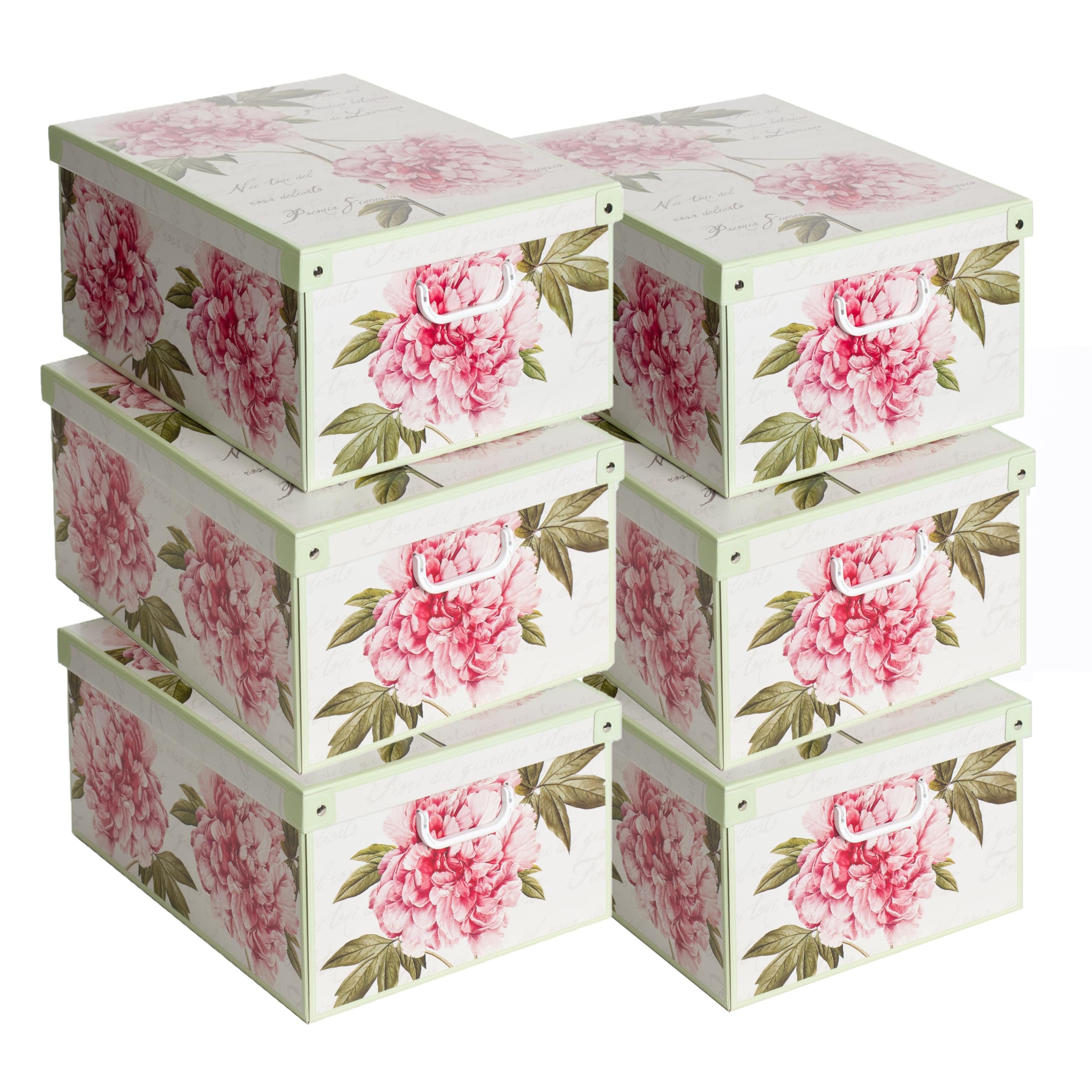 Lavatelli Cajas Almacenaje Cartón y Tapa Rosas 39x50x24cm Set 6 Organizador | Cajas cartón en cartón con tapa y asas, set de 6 cajas de 39x50x24 cm, para ropa, mantas y juguetes. Made in Italy