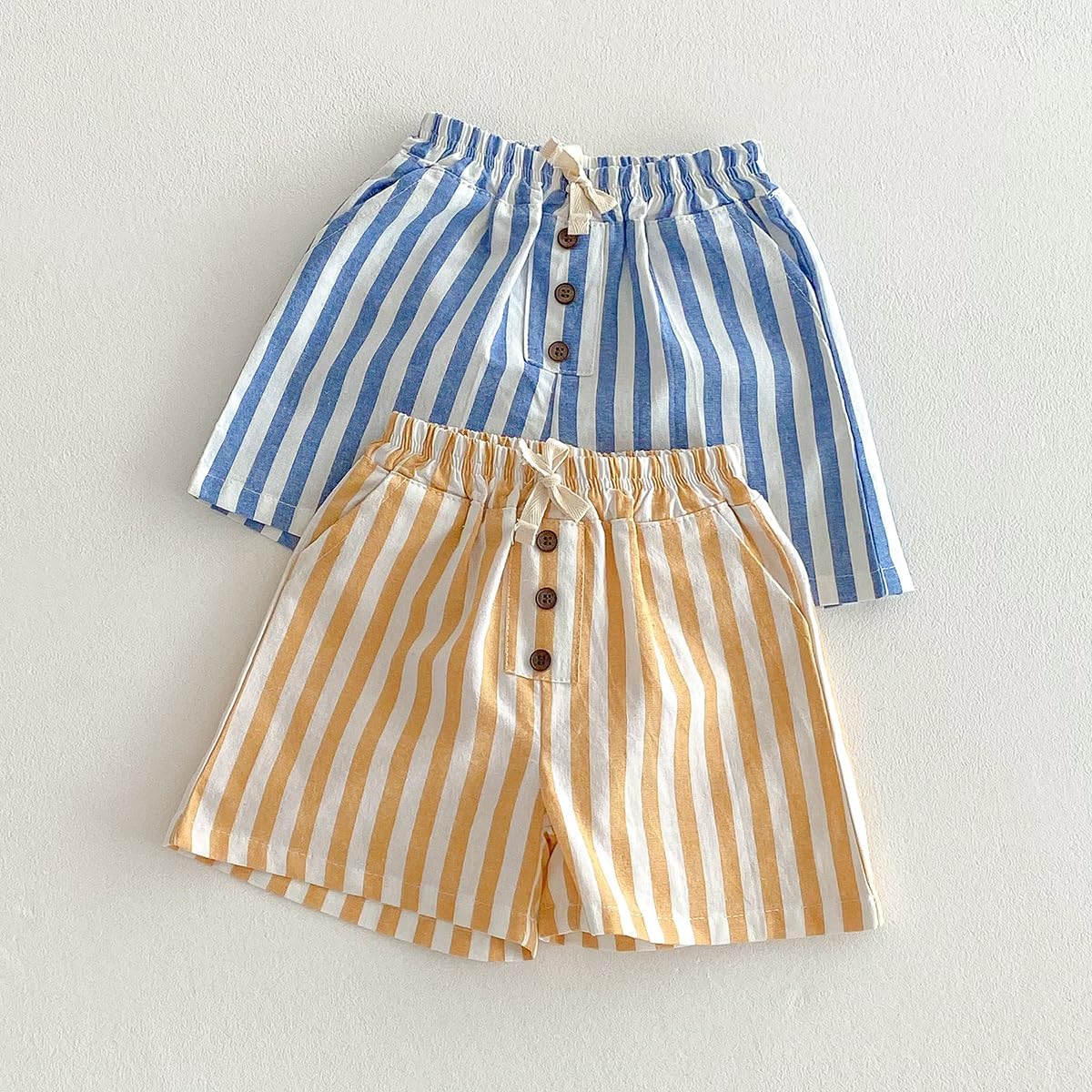 Ashmyova Classic Shorts for Boys Thin Cotton Stripe Elastics Waist Casual Summer Toddler Shorts Lightweight 2Pcs