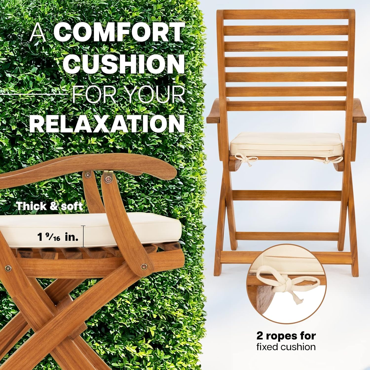 Idzo Heavy Duty Patio Bistro Armchairs Set of 2 for Outdoor with Mira Solid Wood Folding Side Table for Camping, Space-Saving Set