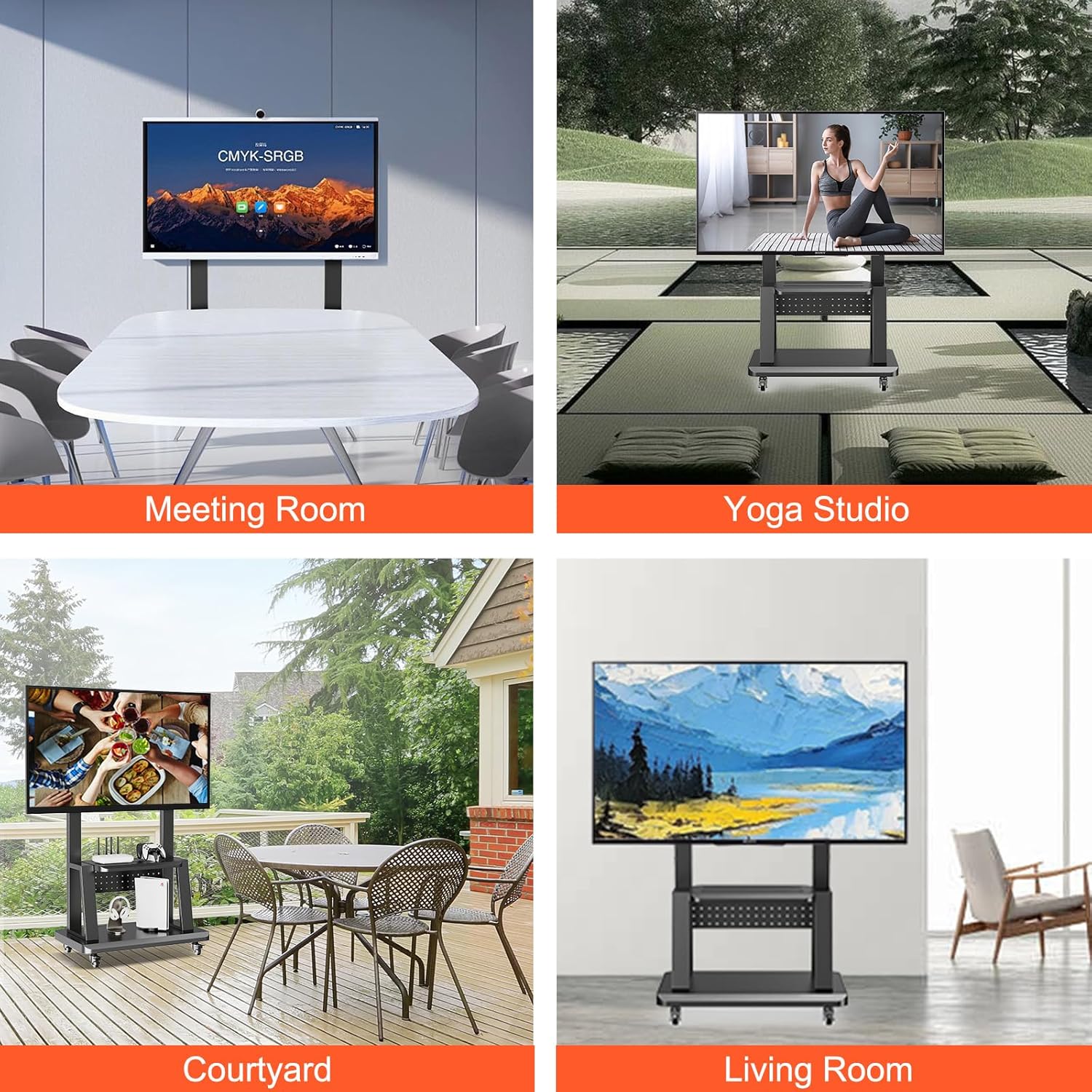 Mobile TV Cart Rolling TV Stand with Pegboard Storage for 32-80 Inch Screens up to 220 lbs, Height Adjustable Heavy-Duty Portable Floor TV Stand on Lockable Wheels with Shelf Max VESA 600x400mm